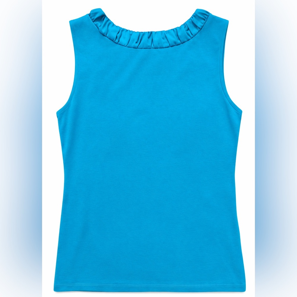 Ann‎ Taylor Turquoise Sleeveless Ruffle Neck Shell Top Size Small - Picture 2 of 4